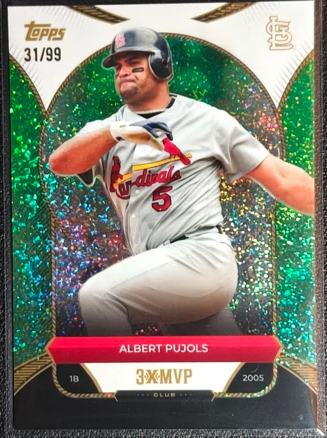 Albert Pujols 3X MVP Green Stardust Foil /99 #15 – 2025 Topps Welcome to the Club
