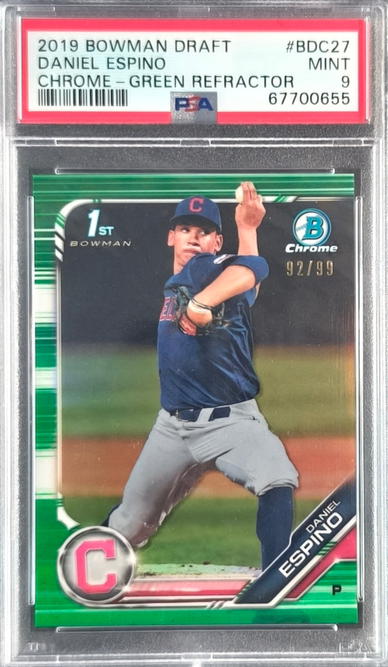 Daniel Espino 1st Bowman Green Refractor /99 PSA 9 #BDC-27 – 2019 Bowman Draft