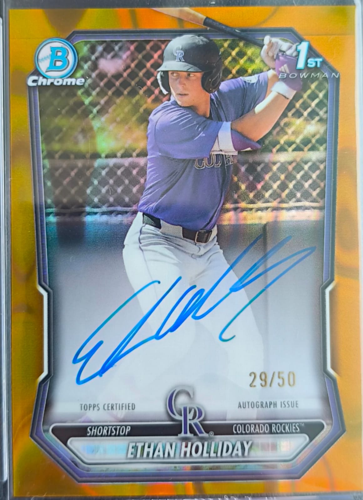 Ethan Holliday 1st Bowman Chrome Auto Gold Refractor /50 #CPA-EH – 2026 Bowman