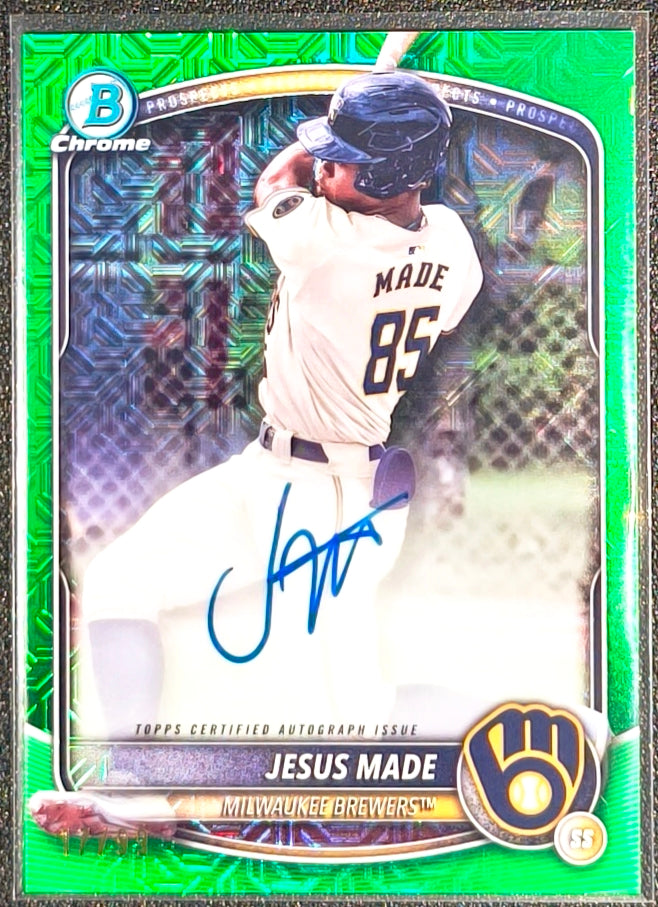 Jesús Made 1st Bowman Auto Green Mojo Refractor /99 – 2025 Bowman