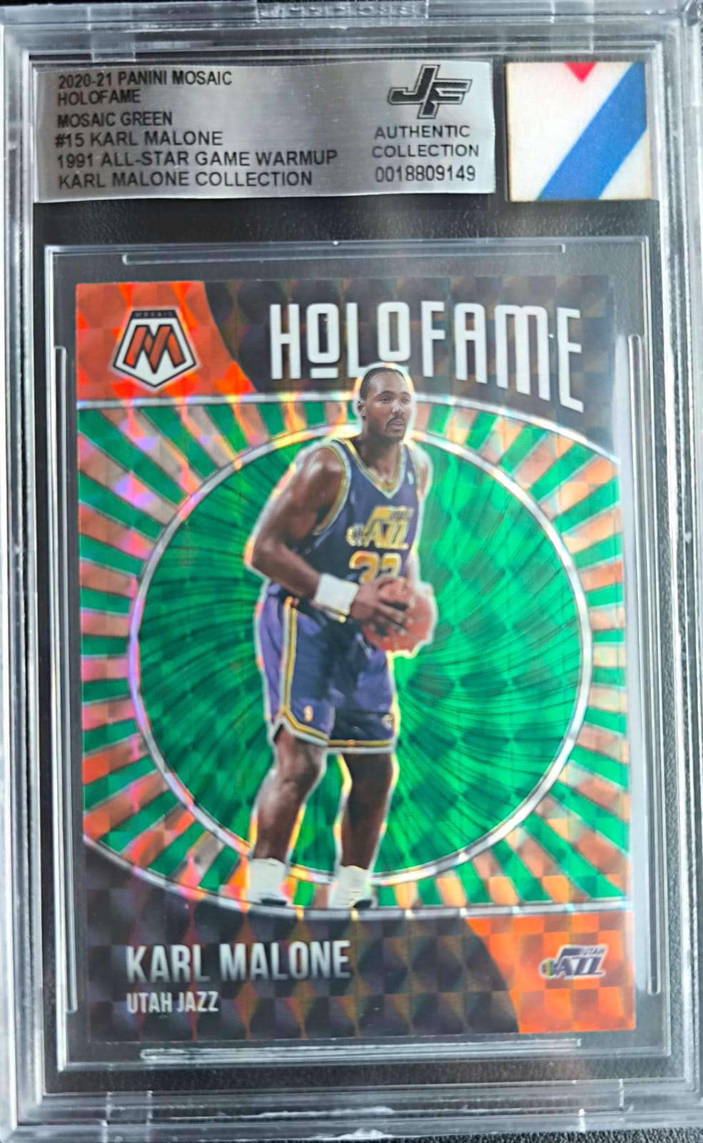 Karl Malone HoloFame Green Mosaic #15 + 1991 All-Star Game-Used Warmup – Jersey Fusion